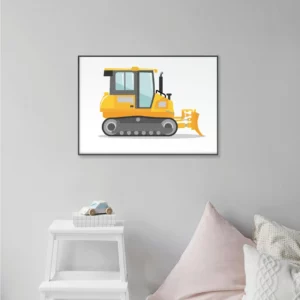 Barntavla på grå vägg med en bandgrävare, perfekt poster för barnrum