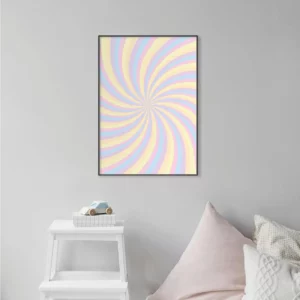 Barntavla på grå vägg med pastellfärger formad som en spiral, perfekt poster för barnrum