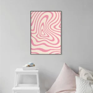 Barntavla på grå vägg med rosa vågor, perfekt poster för barnrum