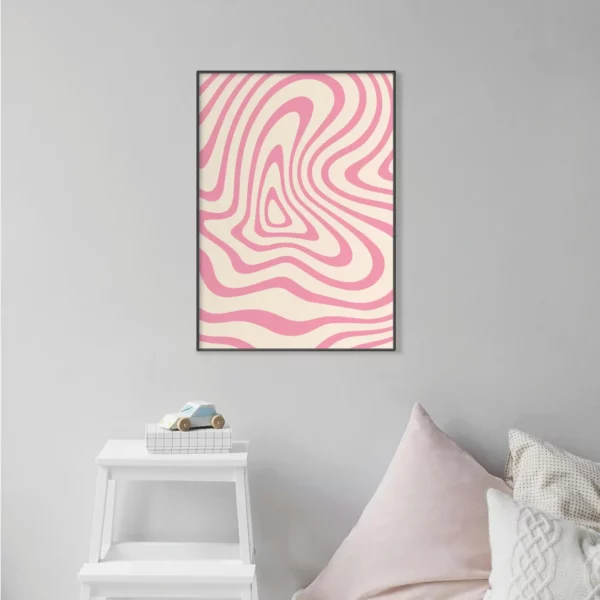 Barntavla på grå vägg med rosa vågor, perfekt poster för barnrum