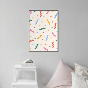 Barntavla på grå vägg med konfetti, perfekt poster för barnrum