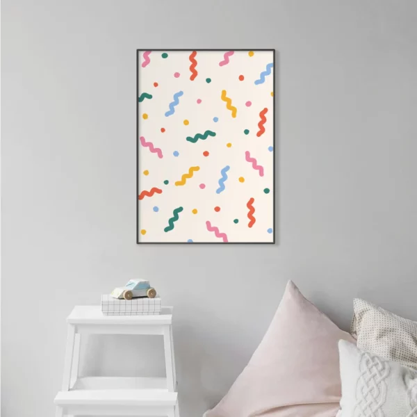 Barntavla på grå vägg med konfetti, perfekt poster för barnrum