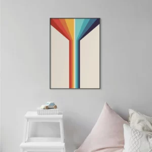 Barntavla på grå vägg med retroränder i ett fint mönster, perfekt poster för barnrum