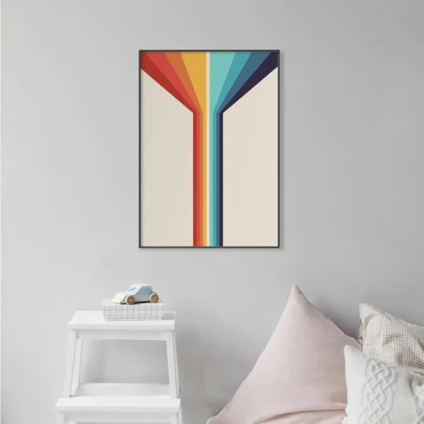 Barntavla på grå vägg med retroränder i ett fint mönster, perfekt poster för barnrum