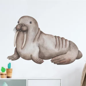 Väggdekor barn en miljöbild som visar en stor valross som ser ut att vara målad i vattenfärger