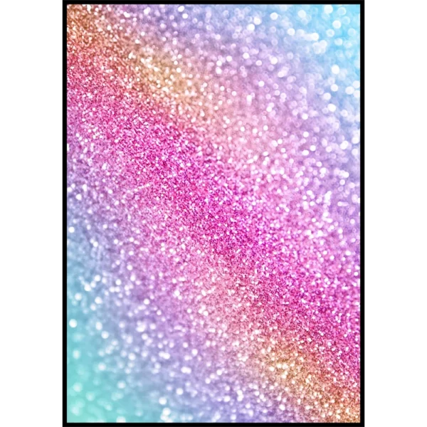 Barntavla som visar ett regnbågsmönster med glitter, perfekt poster för barnrum