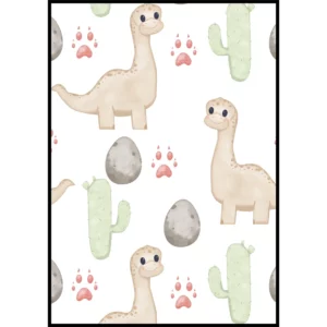 Barntavla med dinosaurier, kaktusar, stenar och fotavtryck, perfekt poster för barnrum