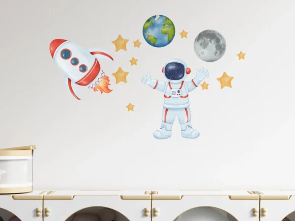 Väggklistermärken barn med planeter och en raket och en astronaut