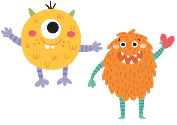 Wallstickers barn ett gult och ett orange fluffigt snällt monster
