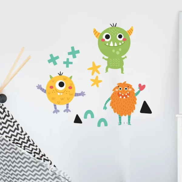 Wallstickers barn med tre snälla monster