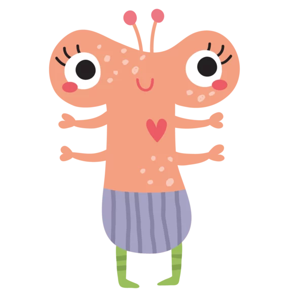 Wallstickers barn med ett rosa snällt monster med fyra armar