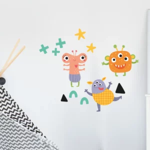 Wallstickers barn med tre snälla monster