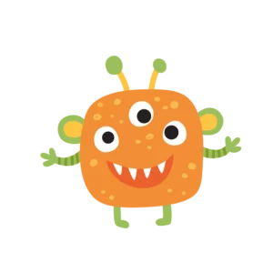 Wallstickers barn med ett orange snällt monster med tre ögon