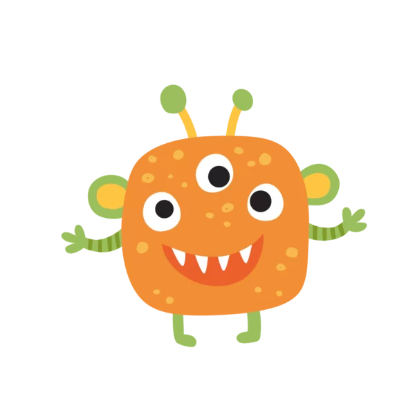 Wallstickers barn med ett orange snällt monster med tre ögon