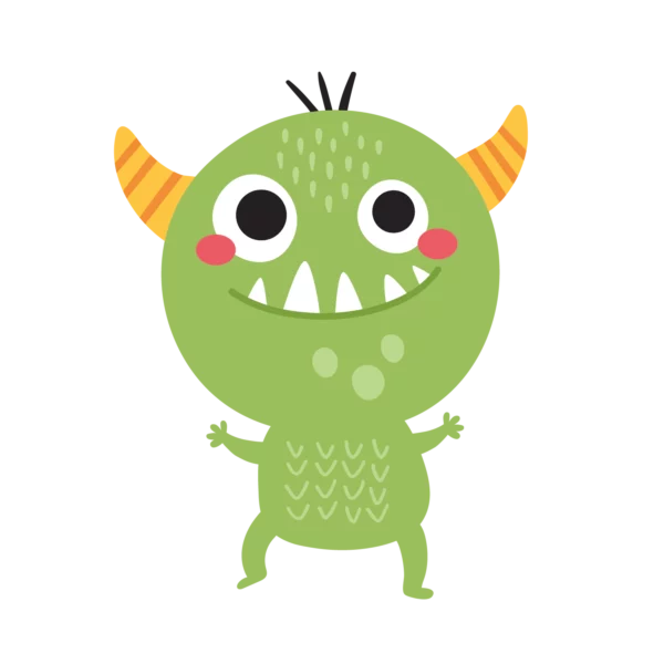 Wallstickers barn med ett grönt snällt monster med horn