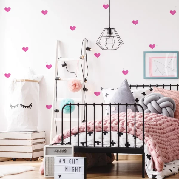 Väggdekor barn med en miljöbild som visar rosa hjärtan till barnrum