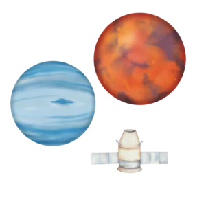Väggdekor barn som visar olika planeter och en satelit, fina till barnrum