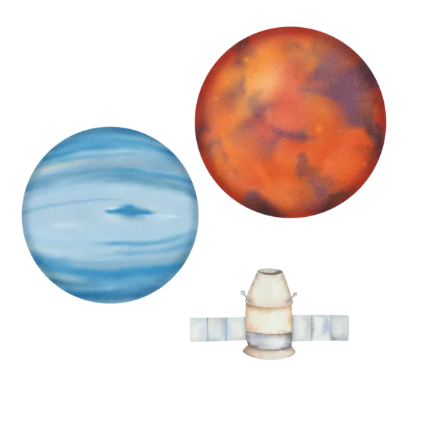 Väggdekor barn som visar olika planeter och en satelit, fina till barnrum