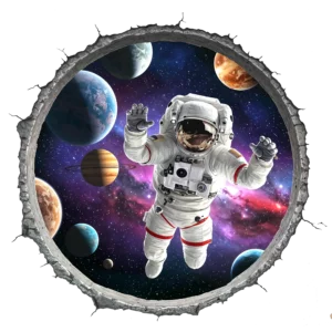 Väggdekor barn med astronaut i 3D-effekt, rymdtema för spännande barnrum