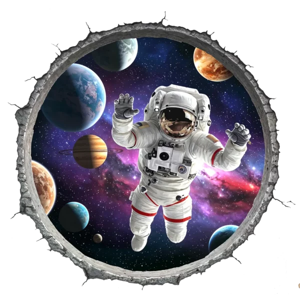 Väggklistermärken barn med astronaut i 3D-effekt, rymdtema för spännande barnrum